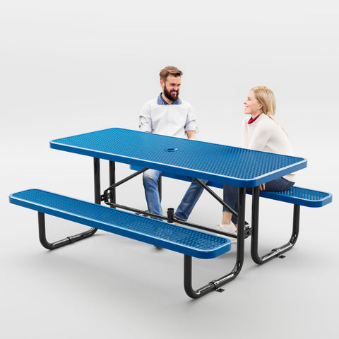 Metal Picnic Table - Rectangle Expanded Metal - 6ft - Blue
