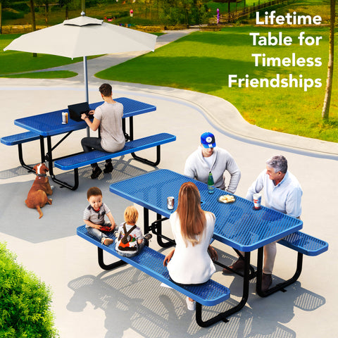 Metal Picnic Table - Rectangle Expanded Metal - 6ft - Blue