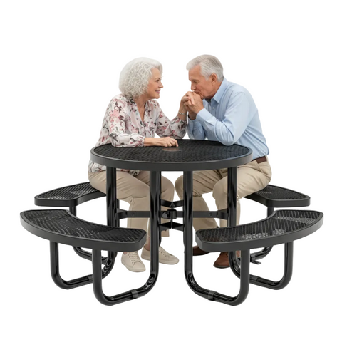 Metal Picnic Table - Round Expanded Metal - 38 in - Black