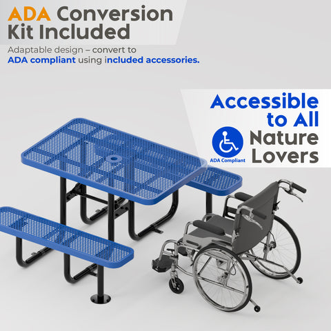Metal Picnic Table - Rectangle Expanded Metal - 4ft - Blue - ADA Compliant