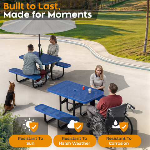 Metal Picnic Table - Rectangle Expanded Metal - 4ft - Blue - ADA Compliant