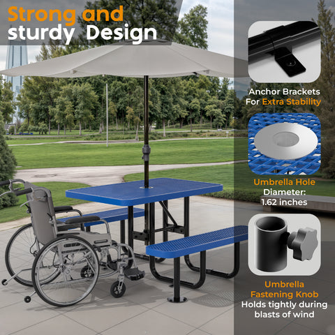 Metal Picnic Table - Rectangle Expanded Metal - 4ft - Blue - ADA Compliant