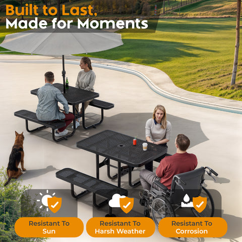 Metal Picnic Table - Rectangle Expanded Metal - 4ft - Black - ADA Compliant