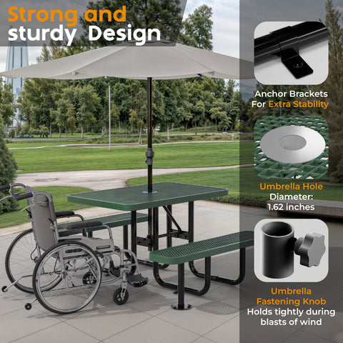 Metal Picnic Table - Rectangle Expanded Metal - 4ft - Green - ADA Compliant