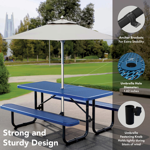 Metal Picnic Table - Rectangle Expanded Metal - 6ft - Blue