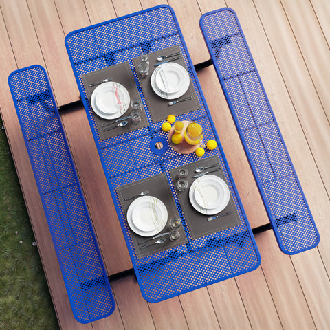 Metal Picnic Table - Rectangle Punched Metal - 6ft - Blue - ADA Compliant