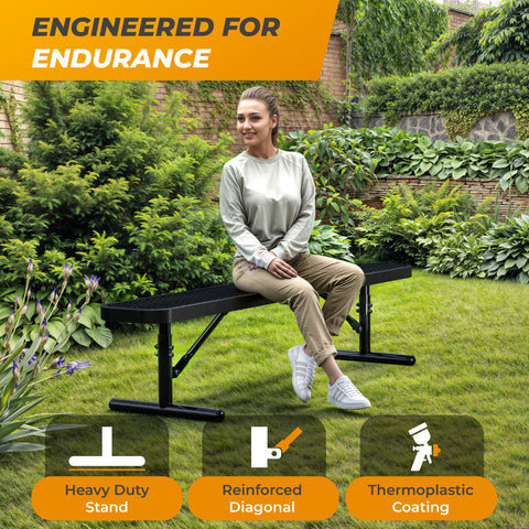 Heavy-Duty Outdoor Bench - Expanded Metal - 6ft - Portable - No Back - Black