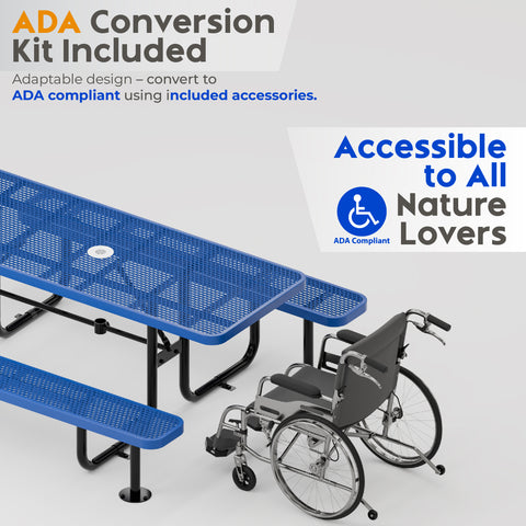 Metal Picnic Table - Rectangle Expanded Metal - 6ft - Blue - ADA Compliant
