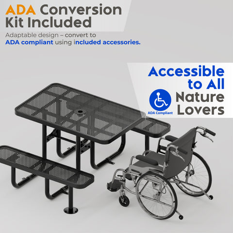 Metal Picnic Table - Rectangle Punched Metal - 4ft - Black - ADA Compliant