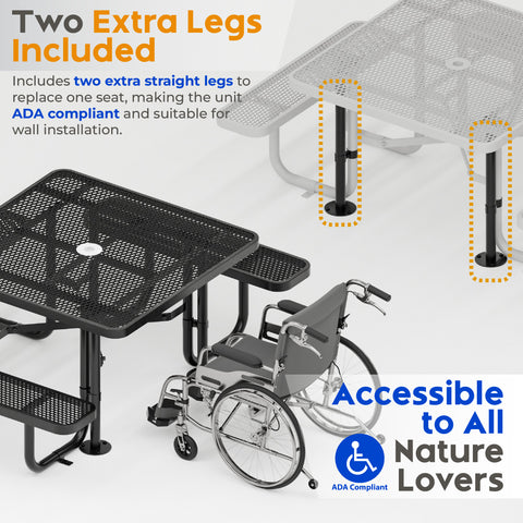 Metal Picnic Table - Square Expanded Metal - 46 in - Black - ADA Compliant
