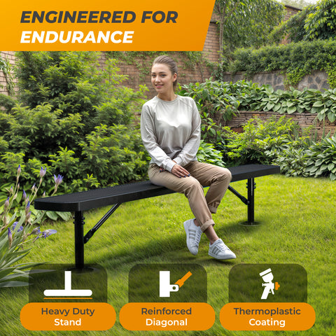 Heavy-Duty Outdoor Bench - Expanded Metal - 8ft - Surface - Black
