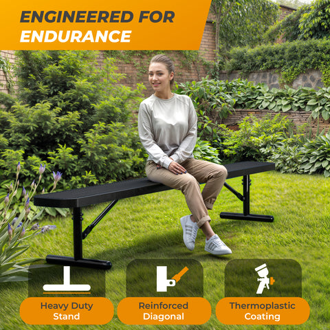 Heavy-Duty Outdoor Bench - Expanded Metal - 8ft - Portable - Black