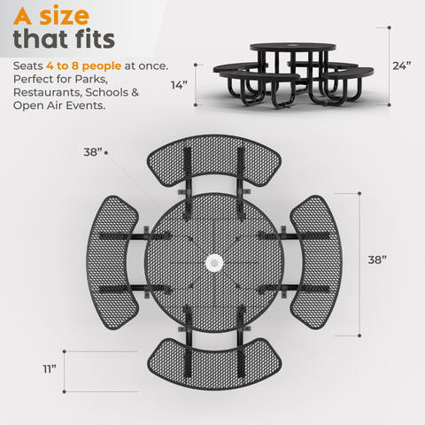 Kids Picnic Table - Round Expanded Metal - 38 in - Black