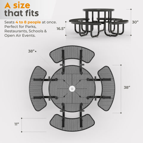 Metal Picnic Table - Round Expanded Metal - 38 in - Black