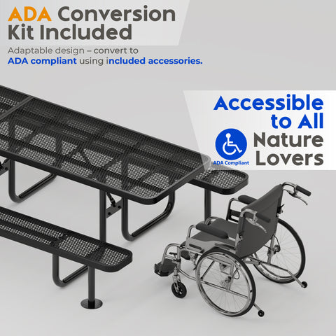 Metal Picnic Table - Rectangle Expanded Metal - 10ft - Black - ADA Compliant