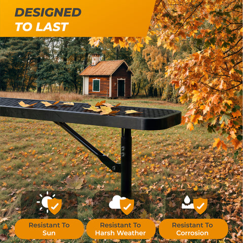 Heavy-Duty Outdoor Bench - Expanded Metal - 8ft - Inground - Black