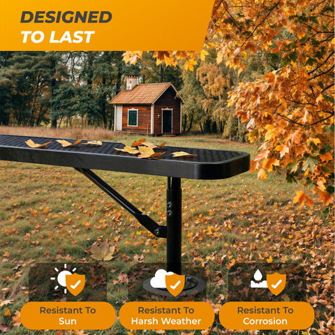 Heavy-Duty Outdoor Bench - Expanded Metal - 6ft - Surface - No Back - Black