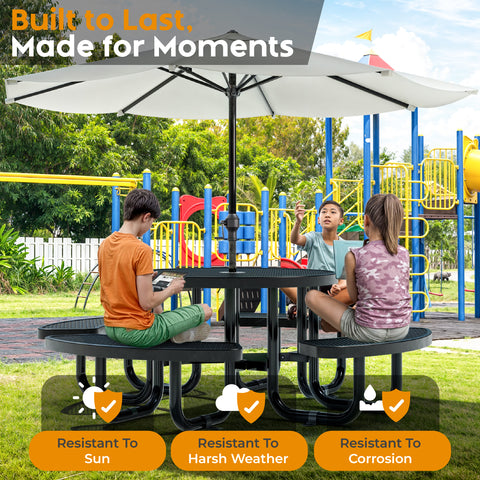 Kids Picnic Table - Round Expanded Metal - 38 in - Black