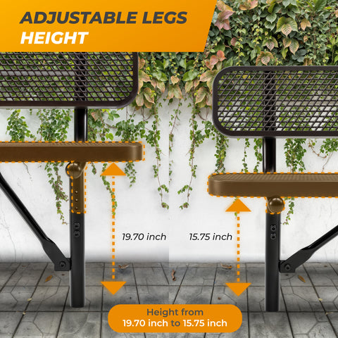 Heavy-Duty Outdoor Bench - Expanded Metal - 4ft - Inground - Black - With Backrest