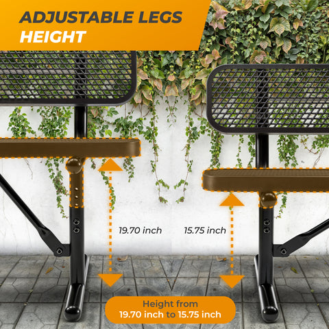 Heavy-Duty Outdoor Bench - Expanded Metal - 8ft - Portable - Black - With Backrest