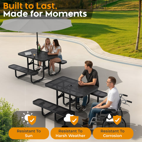 Metal Picnic Table - Rectangle Punched Metal - 4ft - Black - ADA Compliant
