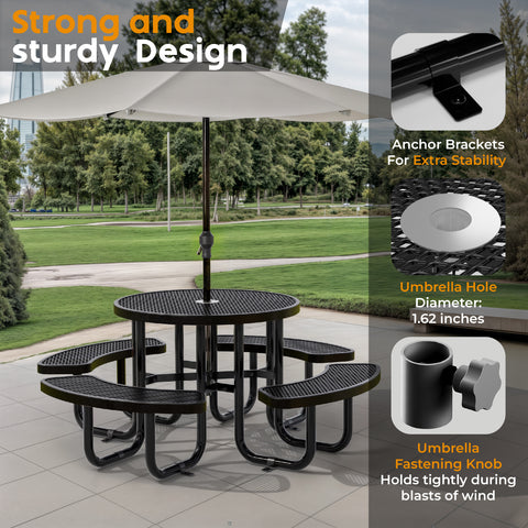Metal Picnic Table - Round Expanded Metal - 38 in - Black