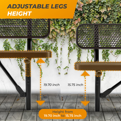 Heavy-Duty Outdoor Bench - Expanded Metal - 6ft - Inground - With Back - Black