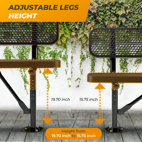Heavy-Duty Outdoor Bench - Expanded Metal - 8ft - Surface - Black - With Backrest