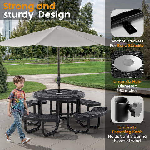 Kids Picnic Table - Round Expanded Metal - 38 in - Black