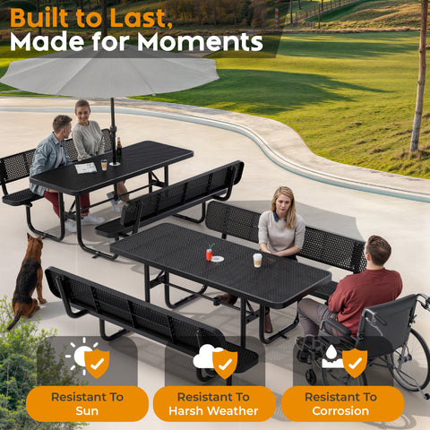 Backrests For Rectangular Picnic Tables - 6ft - Black - 2 pcs