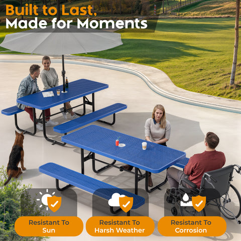 Metal Picnic Table - Rectangle Expanded Metal - 6ft - Blue - ADA Compliant