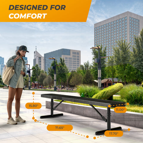 Heavy-Duty Outdoor Bench - Expanded Metal - 6ft - Portable - No Back - Black