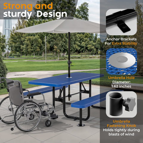 Metal Picnic Table - Rectangle Expanded Metal - 6ft - Blue - ADA Compliant