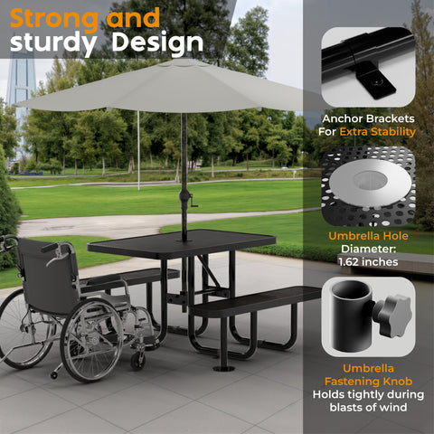 Metal Picnic Table - Rectangle Punched Metal - 4ft - Black - ADA Compliant