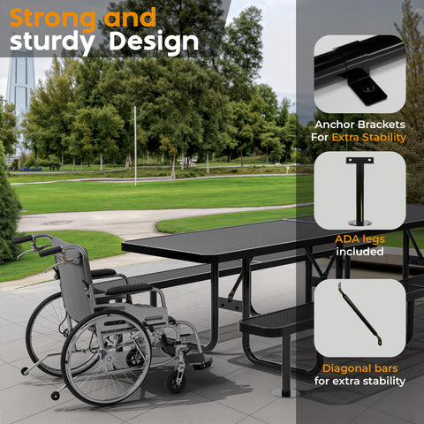 Metal Picnic Table - Rectangle Expanded Metal - 10ft - Black - ADA Compliant