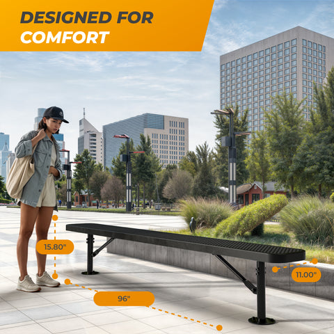 Heavy-Duty Outdoor Bench - Expanded Metal - 8ft - Surface - Black