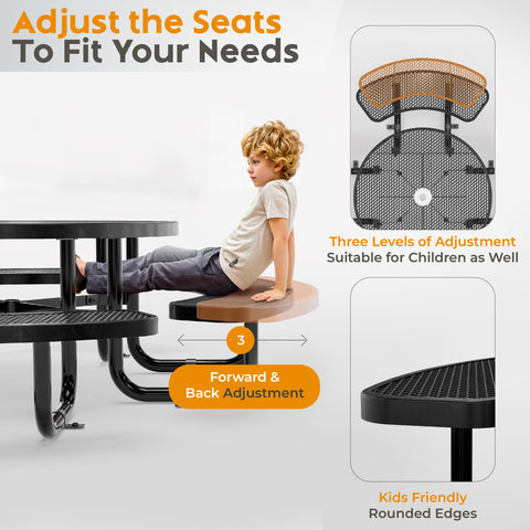 Kids Picnic Table - Round Expanded Metal - 38 in - Black