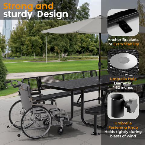 Metal Picnic Table - Rectangle Expanded Metal - 8ft - Black - ADA Compliant