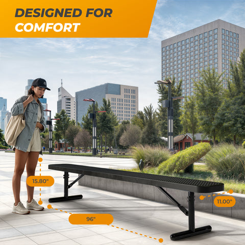 Heavy-Duty Outdoor Bench - Expanded Metal - 8ft - Portable - Black