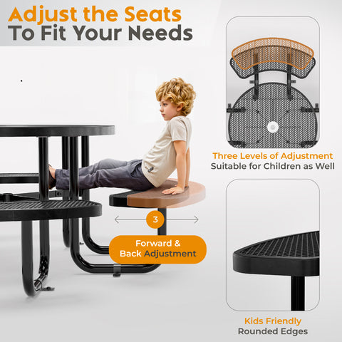 Metal Picnic Table - Round Expanded Metal - 38 in - Black