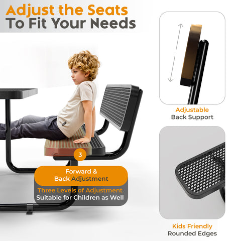 Backrests For Rectangular Picnic Tables - 6ft - Black - 2 pcs