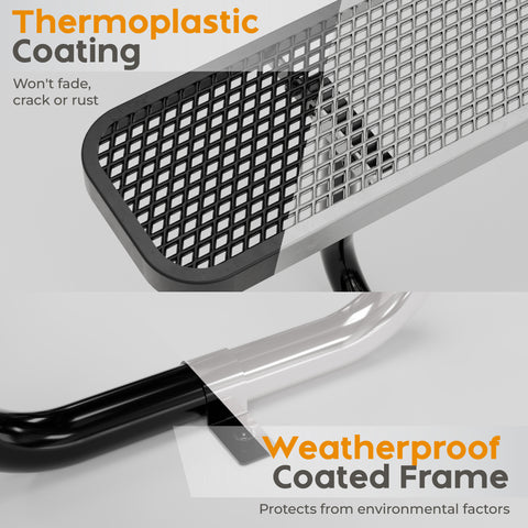 Metal Picnic Table - Rectangle Expanded Metal - 6ft - Black - With Backrest - ADA Compliant