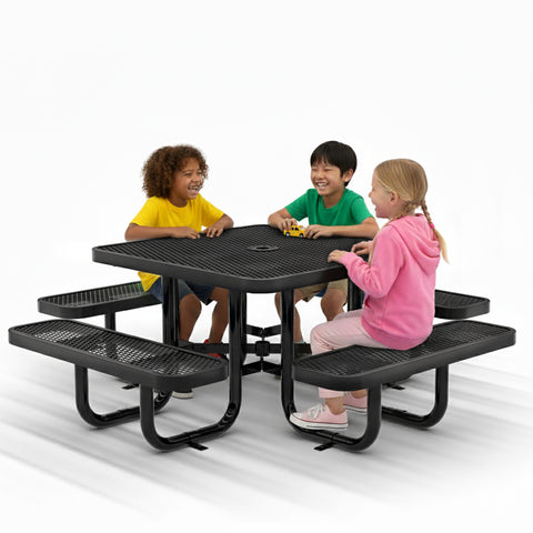 Kids Picnic Table - Square Expanded Metal - 38 in - Black