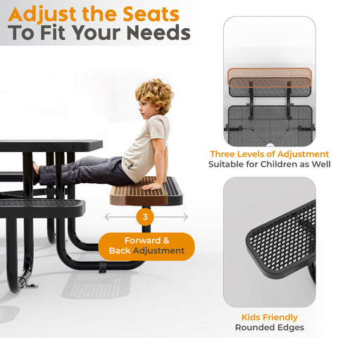 Kids Picnic Table - Square Expanded Metal - 38 in - Black