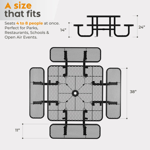 Kids Picnic Table - Square Expanded Metal - 38 in - Black