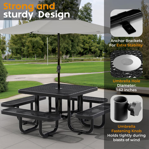 Kids Picnic Table - Square Expanded Metal - 38 in - Black