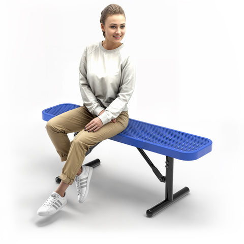 Heavy-Duty Outdoor Bench - Expanded Metal - 4ft - Portable - Blue - No Back