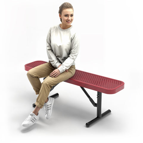 Heavy-Duty Outdoor Bench - Expanded Metal - 4ft - Portable - Red - No Back