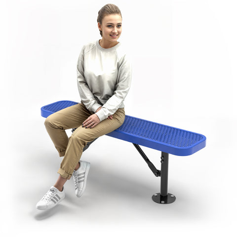 Heavy-Duty Outdoor Bench - Expanded Metal - 4ft - Surface - Blue - No Back
