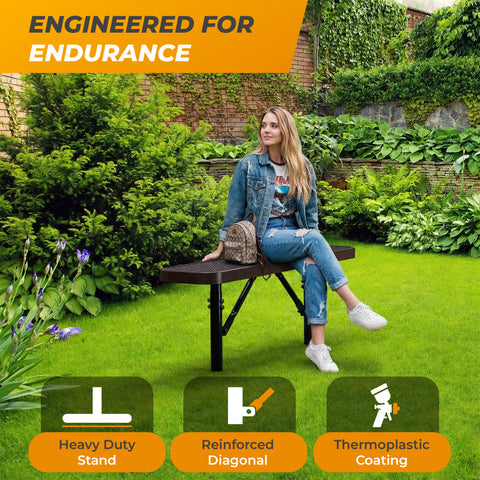 Heavy-Duty Outdoor Bench - Expanded Metal - 4ft - Inground - Brown - With Backrest